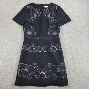 Reiss Womens Tinley Dress 8 Black Panel Lace Short Sleeve A-Line Mini Funeral